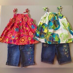 Arizona Girl’s 3T Bundle Smocked Tank Denim Bermuda Shorts Embroidered